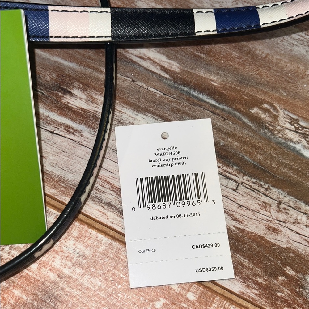 kate spade Navy, Black, White & Light Pink Striped Satchel - Picture 11 of 11